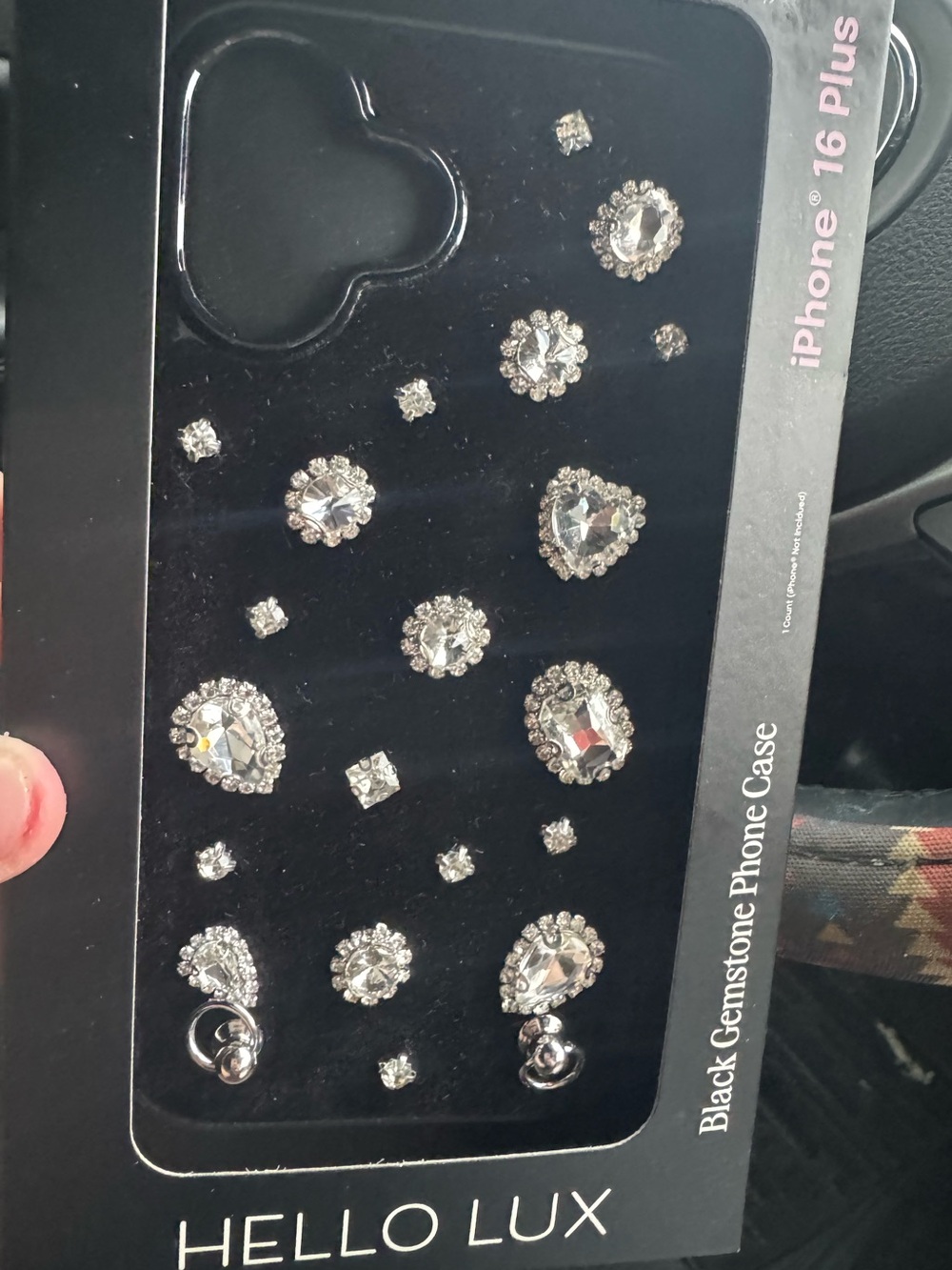 HELLO LUX Black Gemstone Phone Case for iPhone 16 Plus